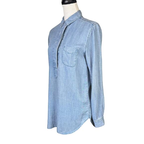 Ann Taylor LOFT Chambray Blue Softened Long Sleeve Relaxed Popover Tunic Shirt - Picture 3 of 12